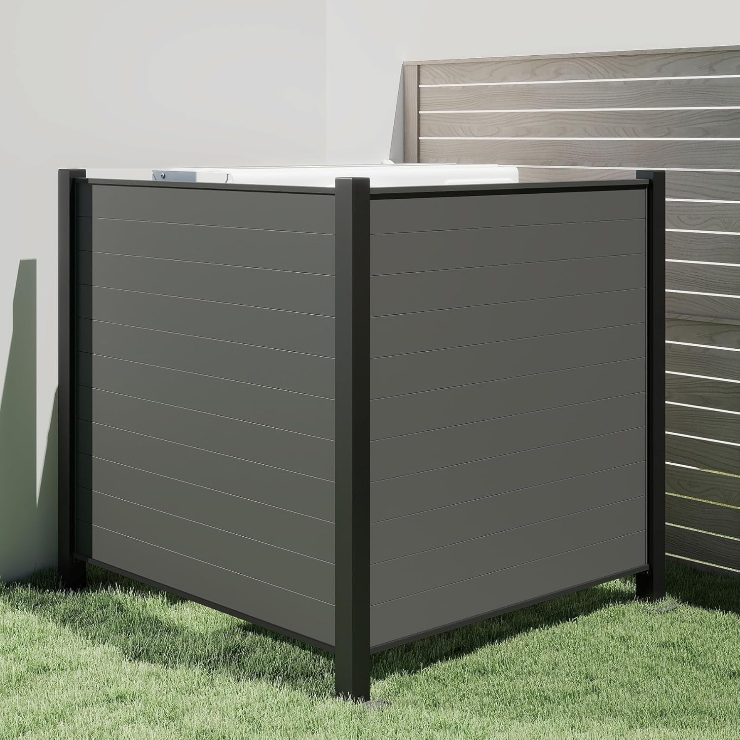 50 x 50 Inch Outdoor Metal Privacy Screen 2 Panel Set — AC Fence, Trash Can Enclosure, Black