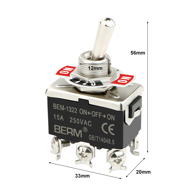 Mini Toggle Switch ON-OFF-ON SPDT — 2/3 Position, 2–6 Pin, Latching & Momentary
