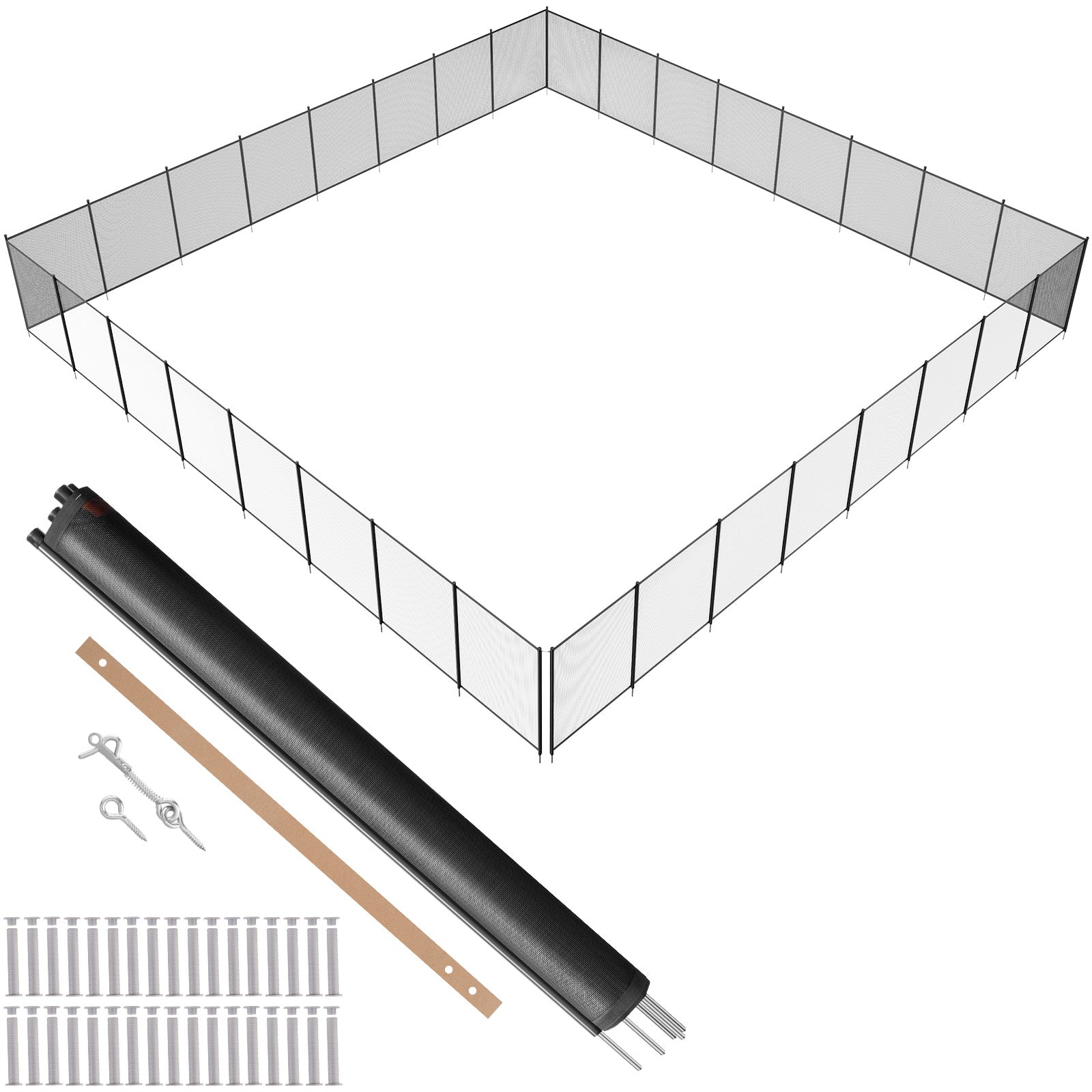 4ft x 96ft Removable Pool Safety Fence — DIY Child & Pet Protection Mesh for Inground Pools Black