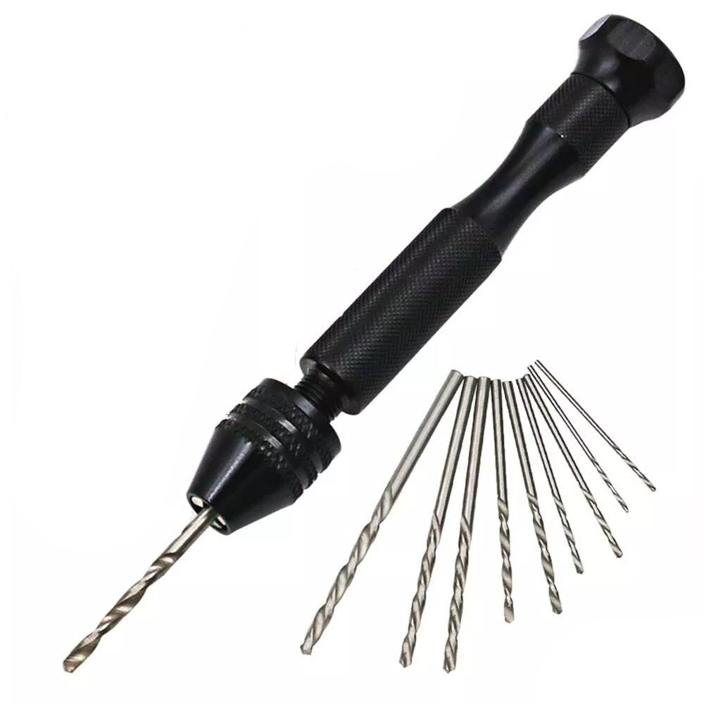 Mini hand drill with 10 twist drill bit set - wood model making PCB jewelry crafting - HomeDIYer