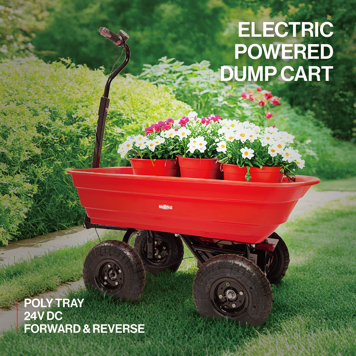 Four-wheeled electric cart 24V 180W lead-acid battery 264 lbs (120 kg) electric one-wheeled wheelbarrow 75L electric garden cart plastic pot capacity 2.6 cu.ft. wheelbarrow electric wheelbarrow