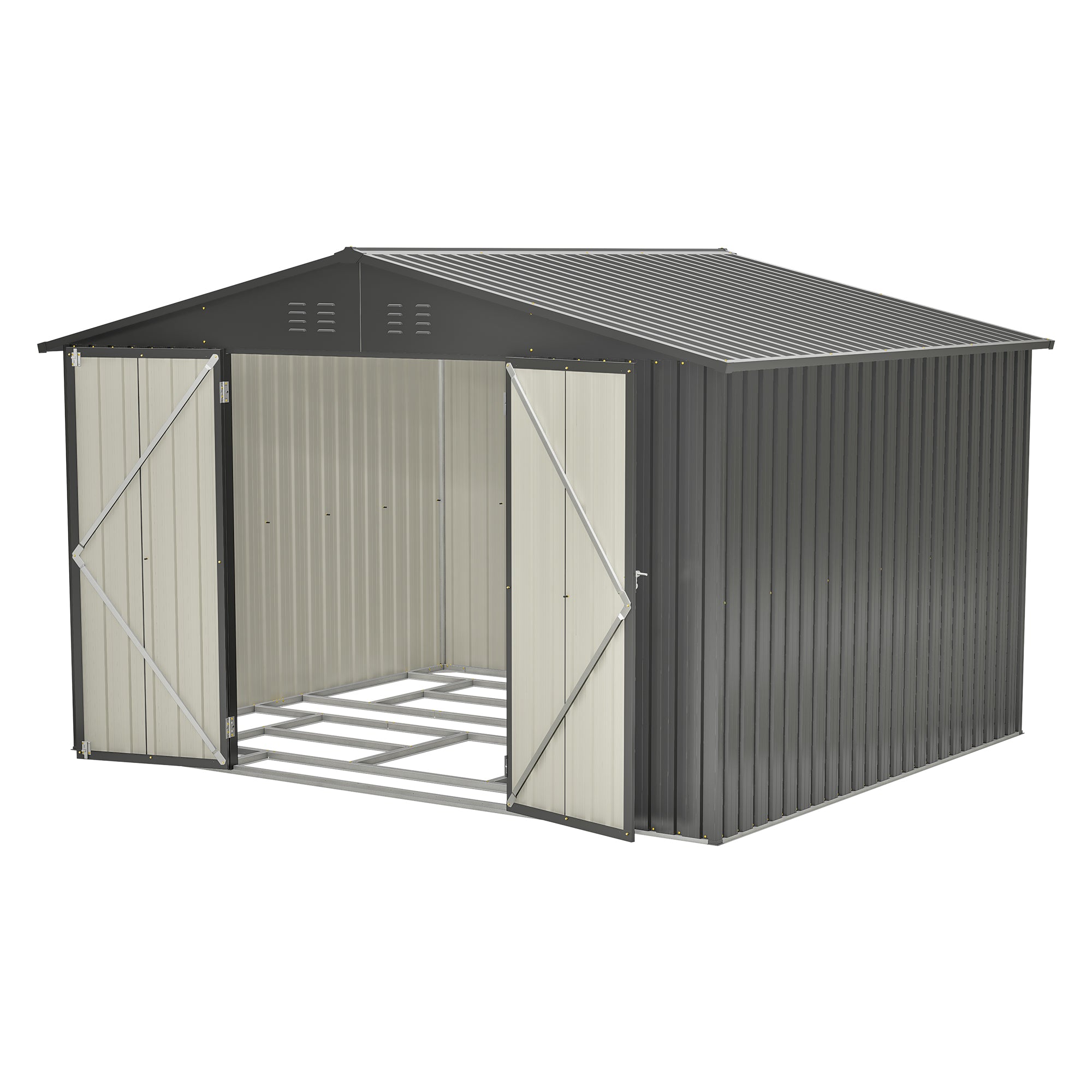 10X8 FT Outdoor Storage Shed, All Weather Metal Sheds with Lockable Doors, Tool Shed for Garden, Patio, Backyard, Lawn, Black