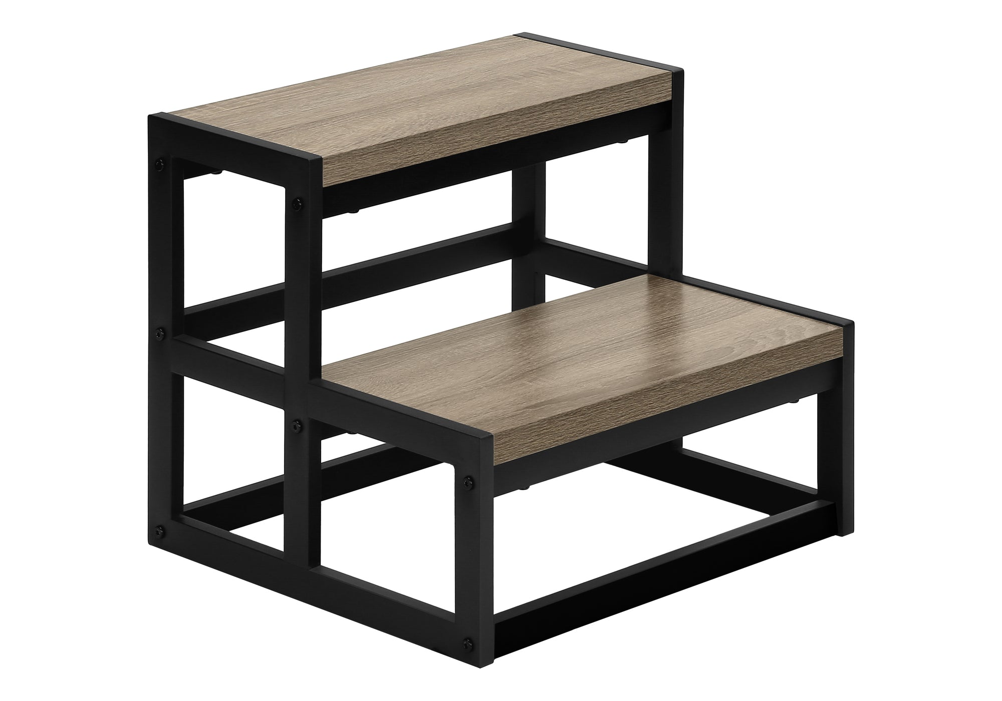 Contemporary 2‑Step Stool — Dark Taupe Laminate, Black Metal Frame, 300 lb Capacity