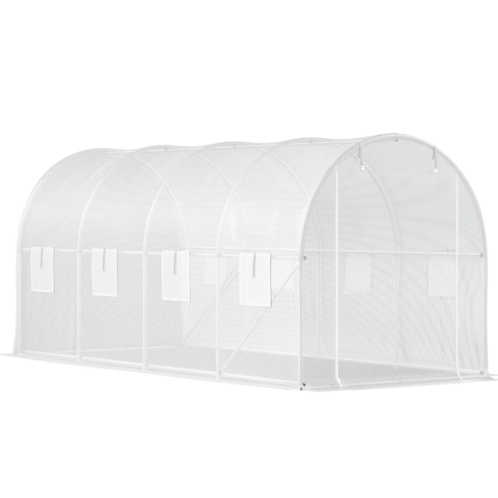 15ft x 6.5ft x 7ft Walk‑In Tunnel Greenhouse — Galvanized Steel Frame Roll‑Up Windows & Zippered Door White