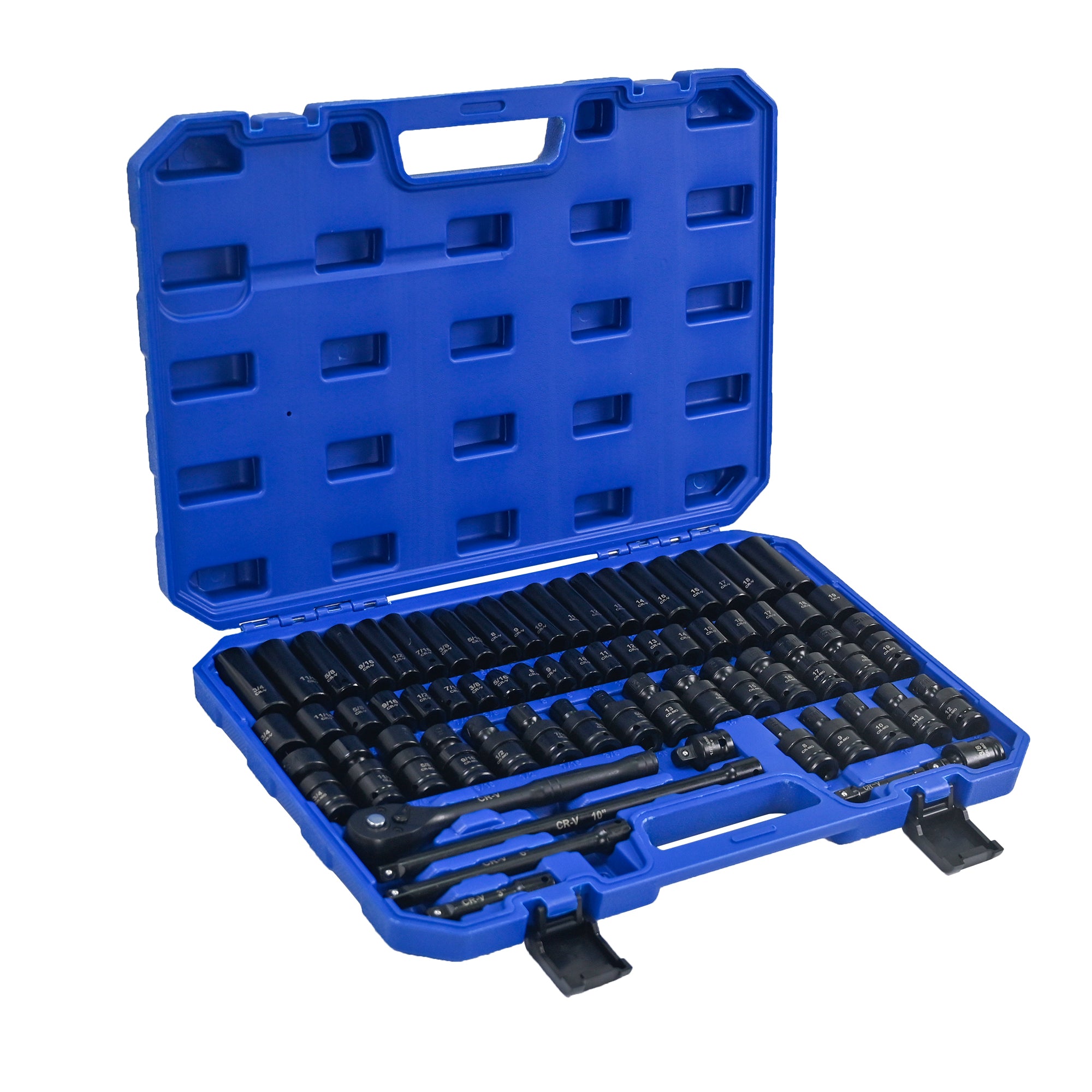 67‑Piece Air Tool & Accessories Kit — Long/Short Sockets, Extensions, Ratchet Wrenches, Quick Couplings, Black & Blue