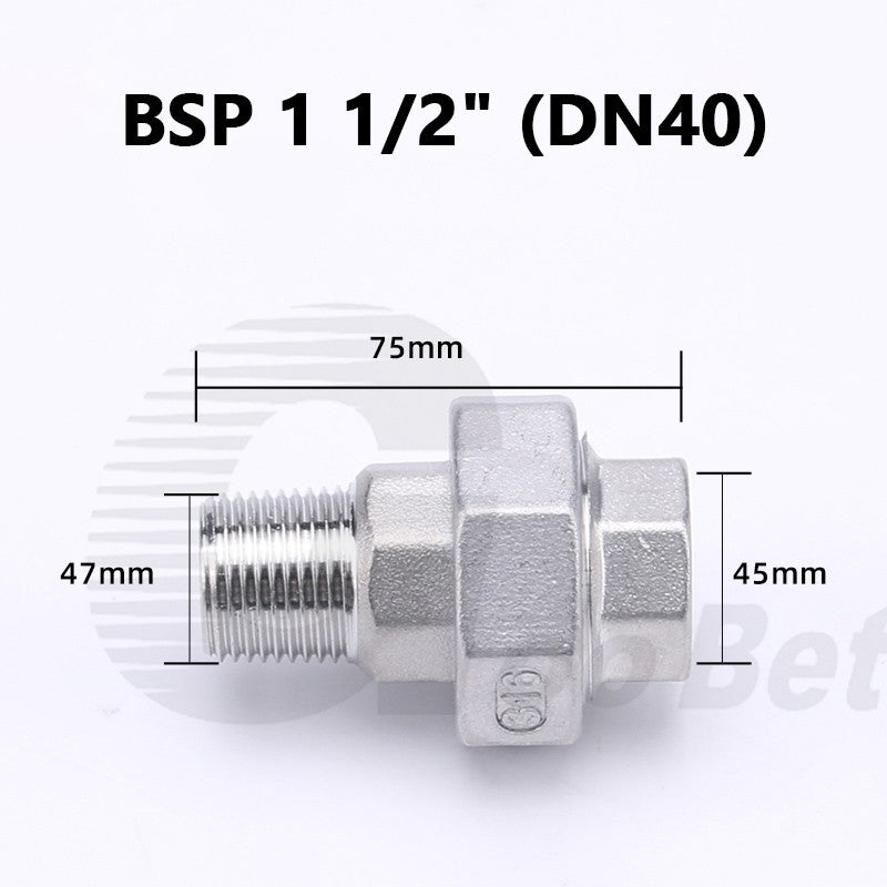 304 Stainless Steel Union BSP Male-Female Pipe Fitting Adapter — 1/4" to 2"