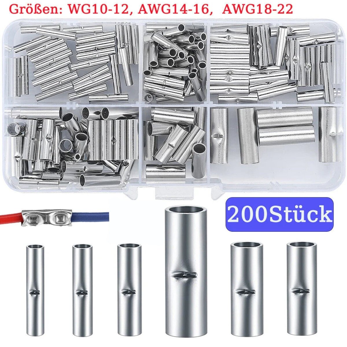 200PCS Butt Connector Crimp Connector Uninsulated Blank Press Connector Cable connector - HomeDIYer