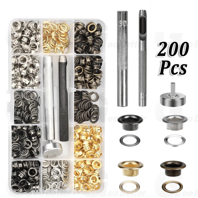 200Pcs Grommet Kit Eyelet Leather Craft Fabric Canvas Hole Punch Tools 1/4 inch - HomeDIYer