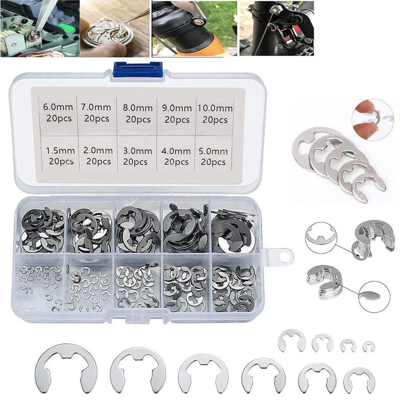 200pcs E Clips Retaining Ring Stainless Steel E Clips Shaft Ring Kit 1.5mm - 10mm - HomeDIYer