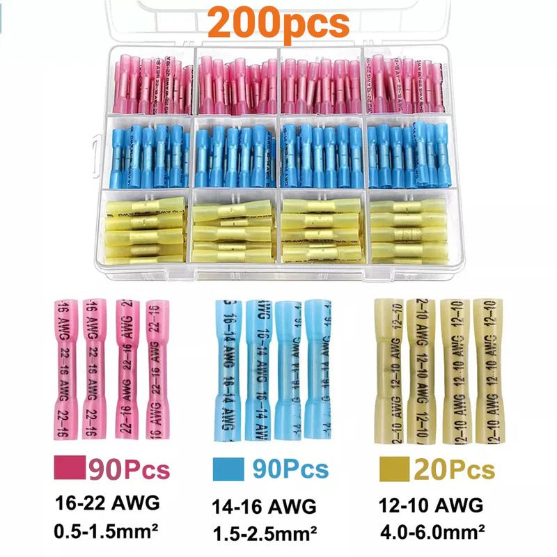 200x Heat Shrink Wire Connectors Assortment Electrical Terminals Crimp Seal Set - HomeDIYer