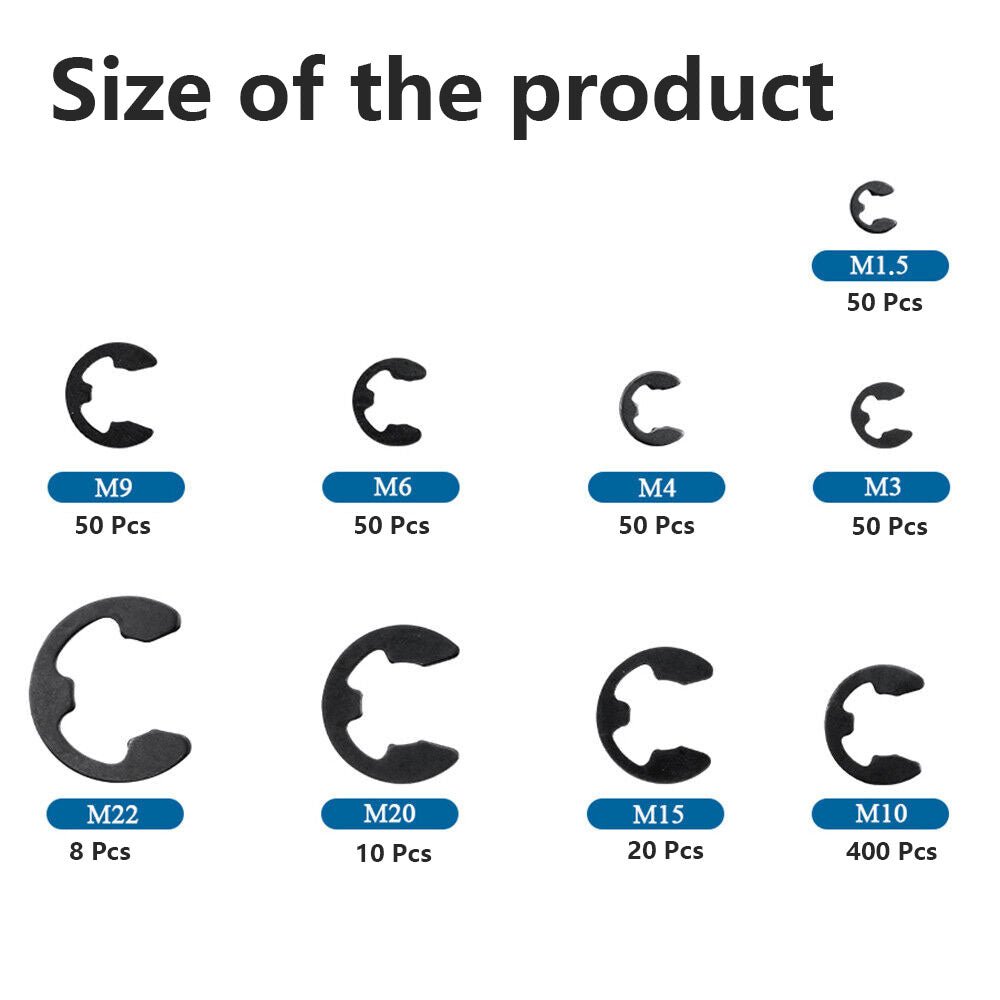 328x E - Clip Circlip Kit 1.5mm - 22mm Circlips Lock Washers Black - HomeDIYer