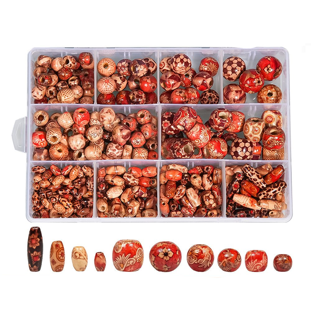 448 Pcs Printed Wooden Beads Set Various Shapes for Jewelry Making DIY Bracelet - HomeDIYer