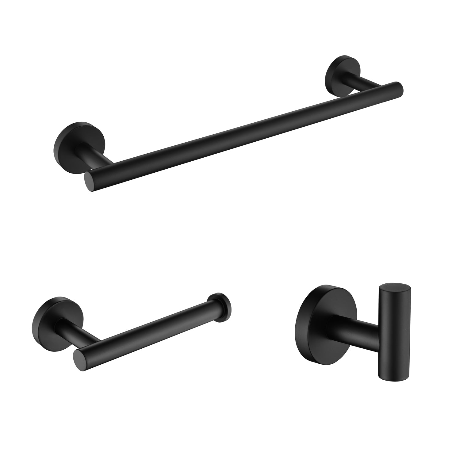 3-Pieces Bathroom Hardware Accessories Set - Towel Bar, Toilet Paper Holder, Robe Towel Hooks