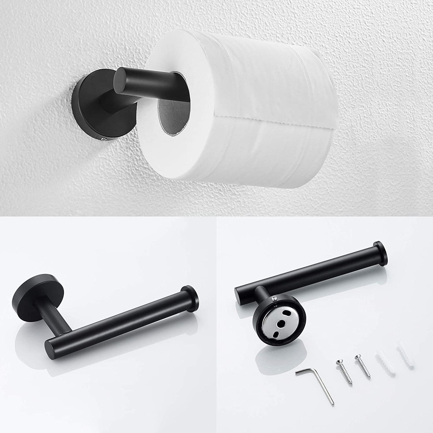 3-Pieces Bathroom Hardware Accessories Set - Towel Bar, Toilet Paper Holder, Robe Towel Hooks