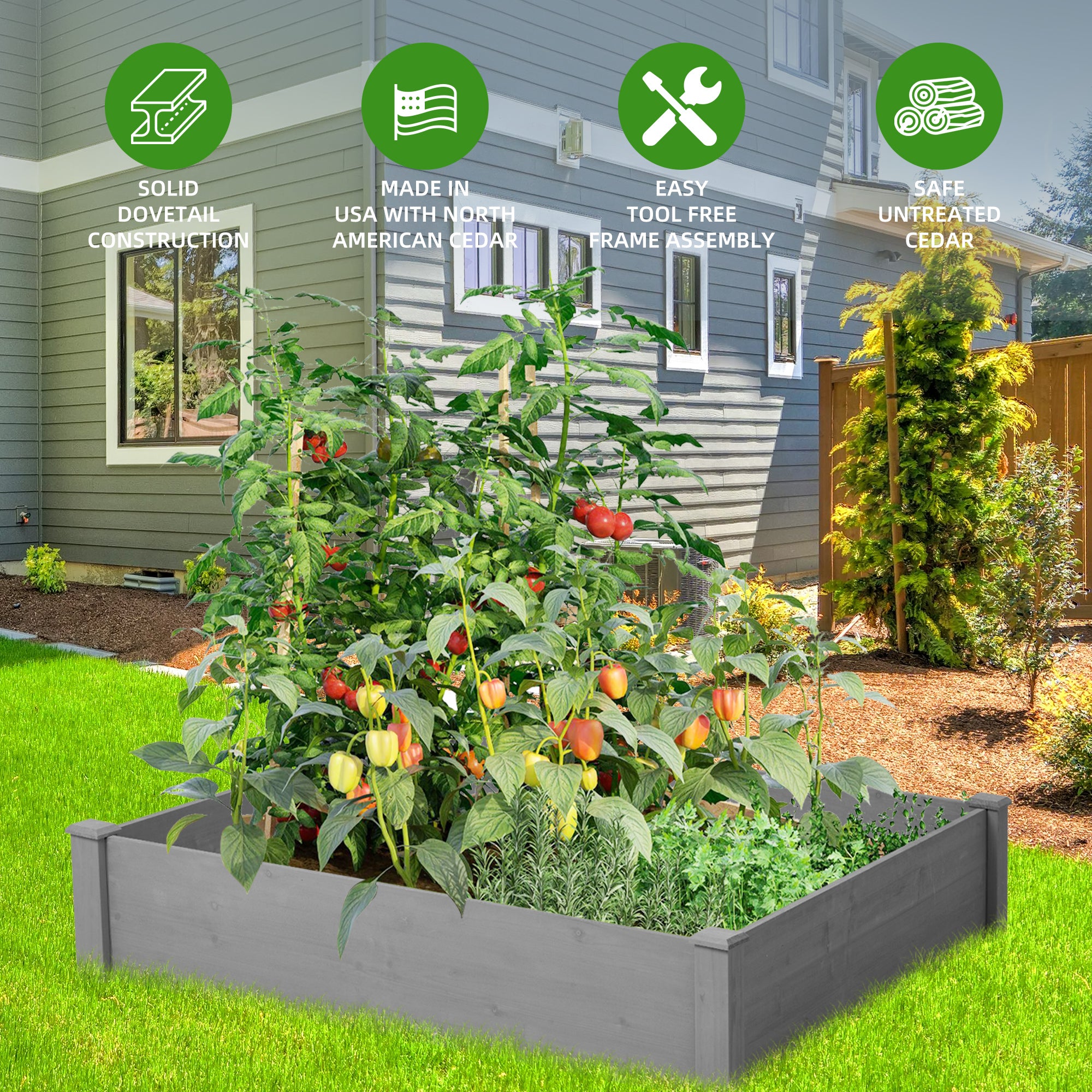 48x48x10" Raised Garden Bed – Square Wood Planter Box with Tool-Free Assembly