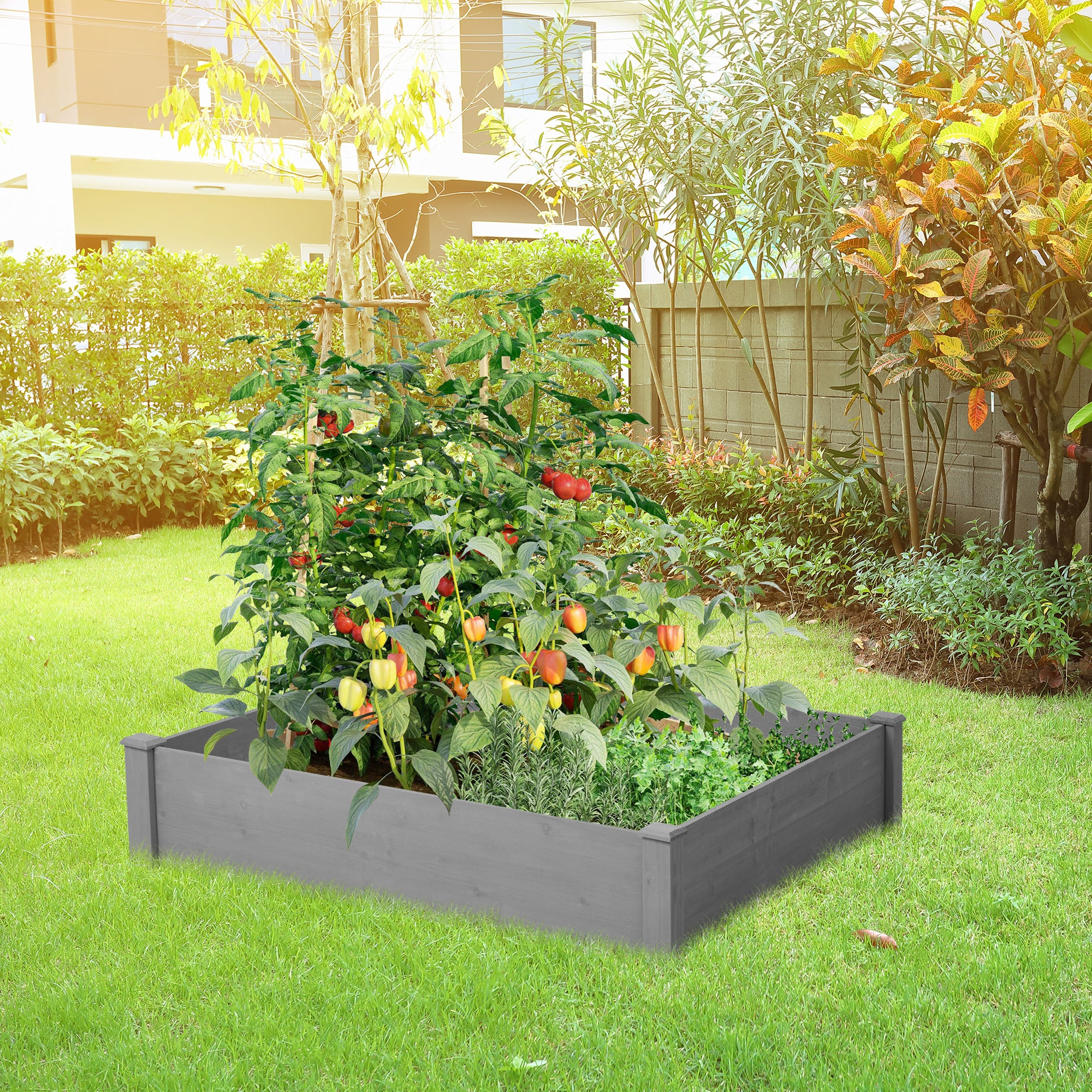 48x48x10" Raised Garden Bed – Square Wood Planter Box with Tool-Free Assembly