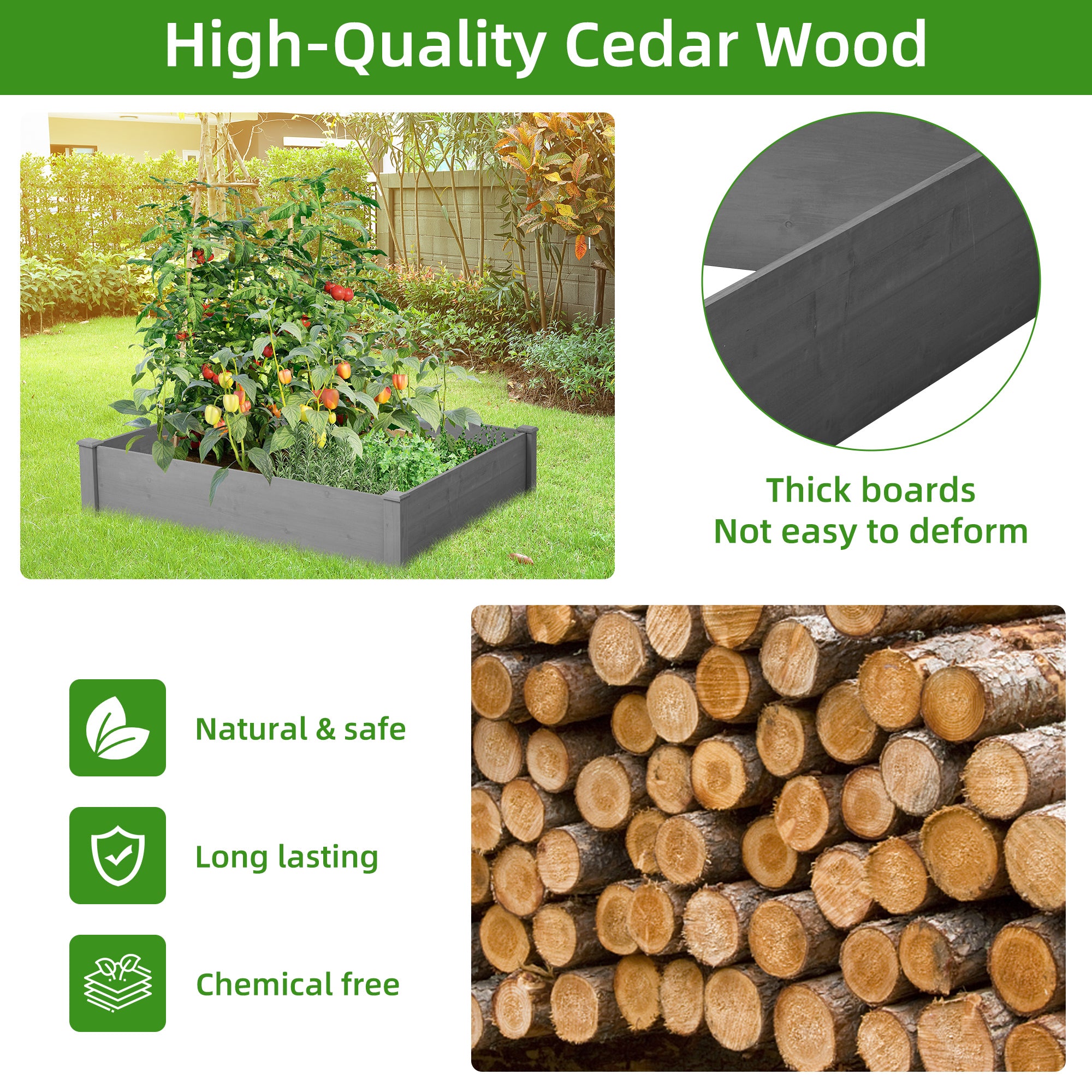 48x48x10" Raised Garden Bed – Square Wood Planter Box with Tool-Free Assembly