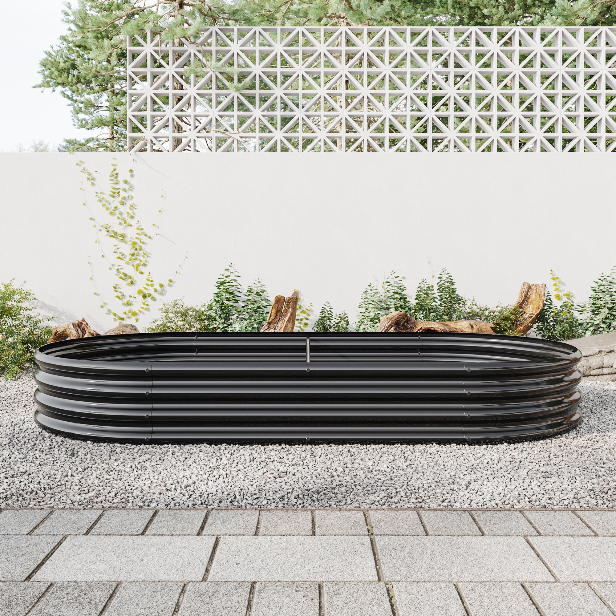 Oval Large Metal Raised Garden Bed – 89" x 45" Black Steel Planter for Vegetables, Herbs & Flowers