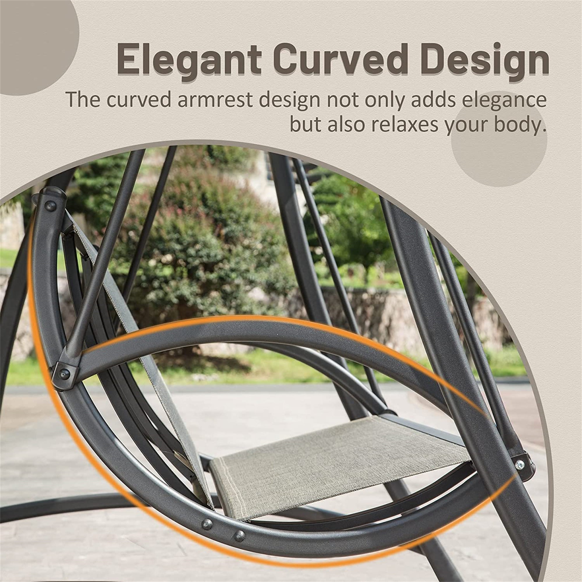 3-Seat Patio Swing with Adjustable Canopy, Textilene Fabric, Steel Frame, 970 lb Capacity