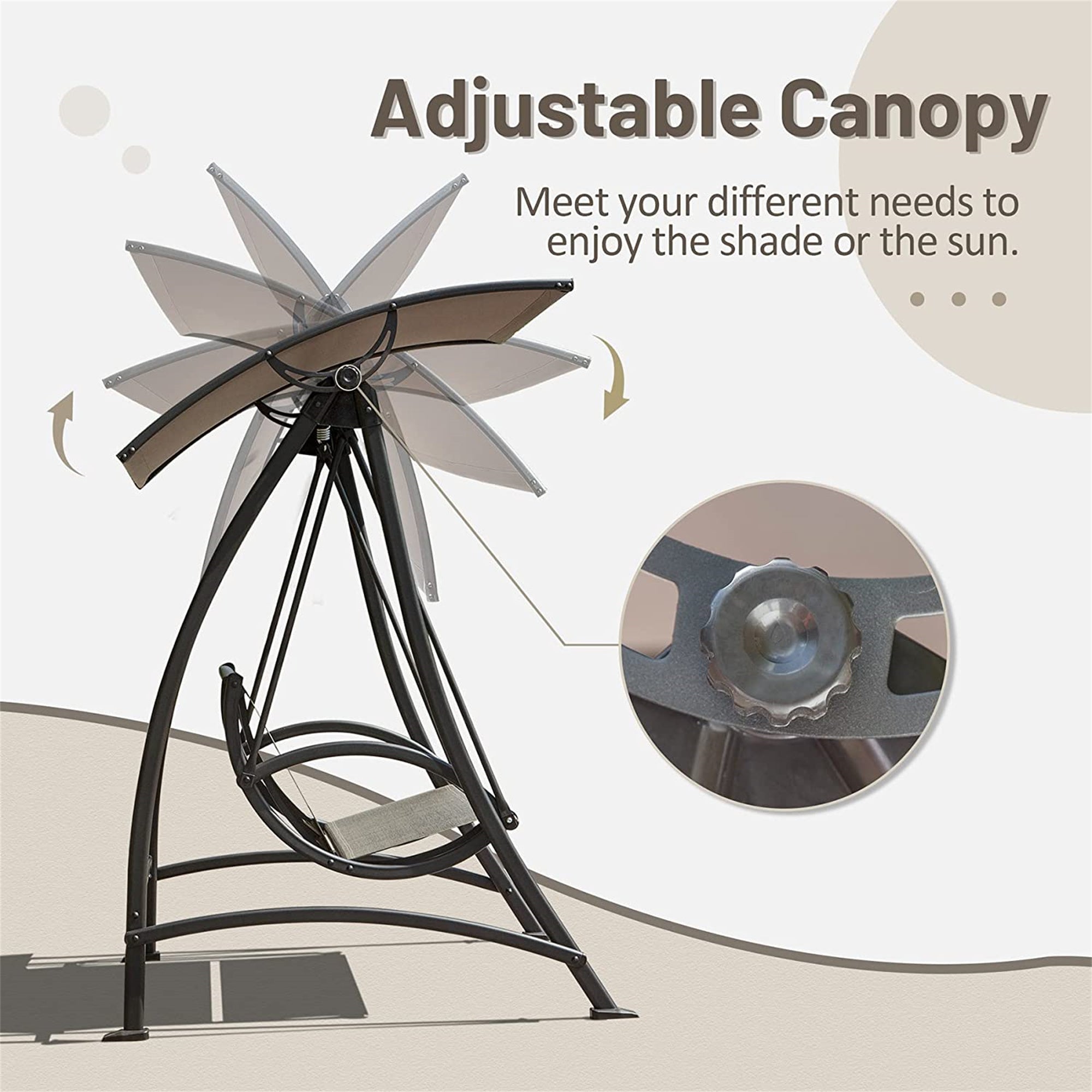 3-Seat Patio Swing with Adjustable Canopy, Textilene Fabric, Steel Frame, 970 lb Capacity