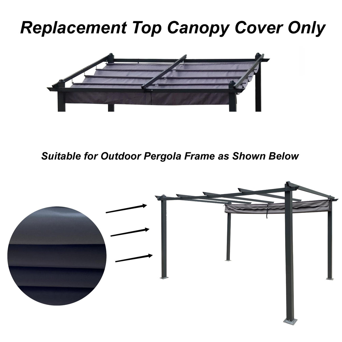 13x10 ft Pergola Replacement Canopy Cover, UV & Water Resistant Polyester – Gray