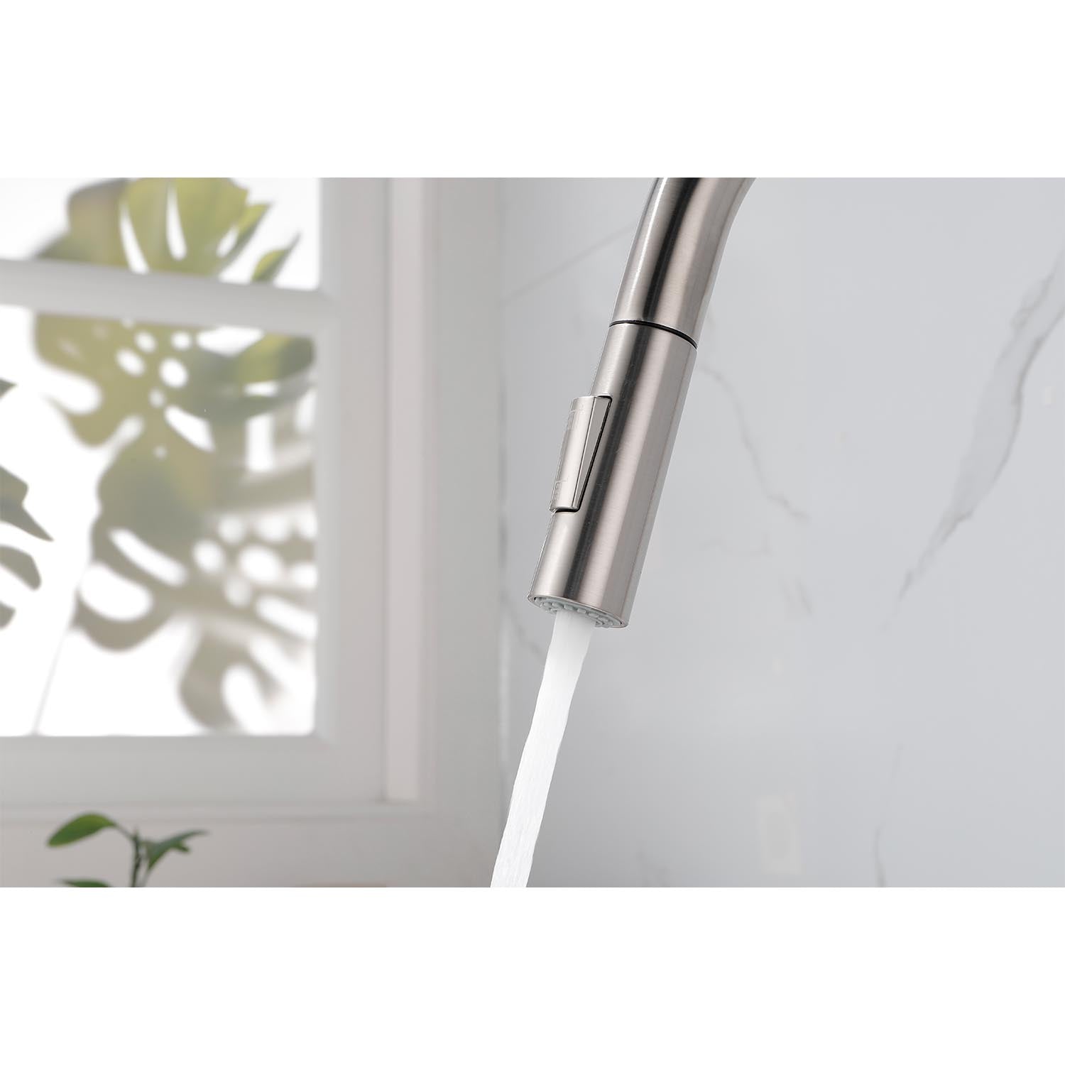 Kitchen Faucet with Pull Down Sprayer – Brushed Nickel, 360° Swivel, Dual Spray Modes, Single Handle for Easy Kitchen Cleaning