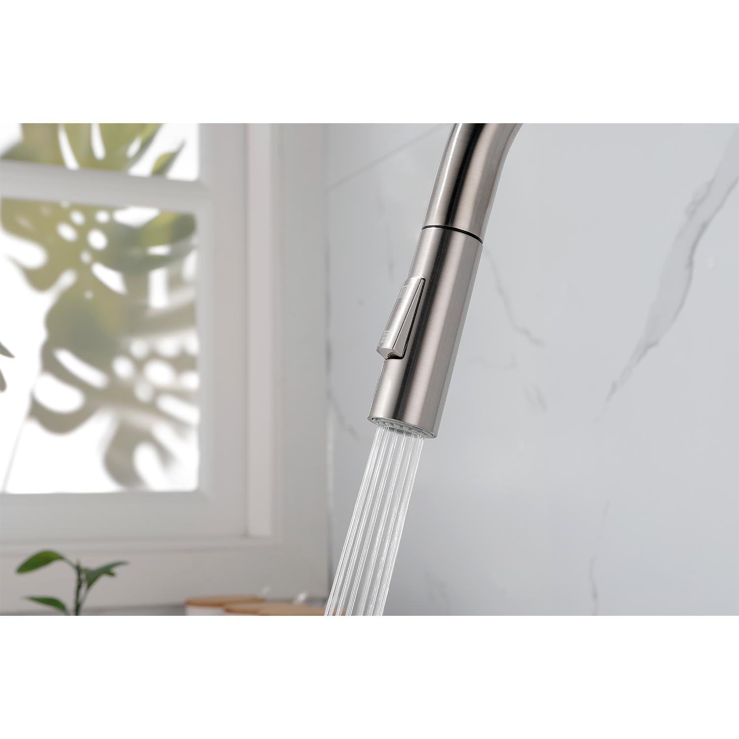 Kitchen Faucet with Pull Down Sprayer – Brushed Nickel, 360° Swivel, Dual Spray Modes, Single Handle for Easy Kitchen Cleaning