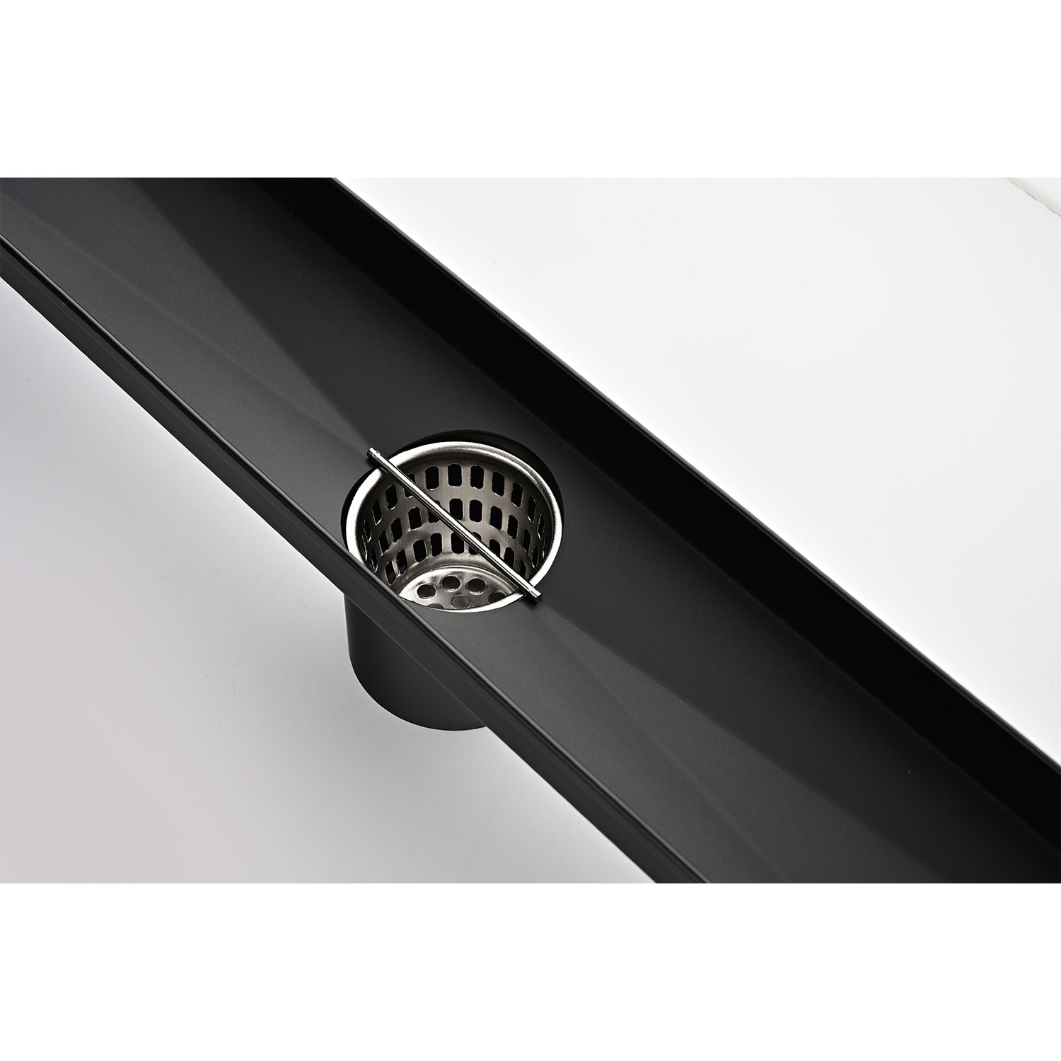 24-Inch Linear Shower Drain – Matte Black Stainless Steel with Hair Strainer & Leveling Feet