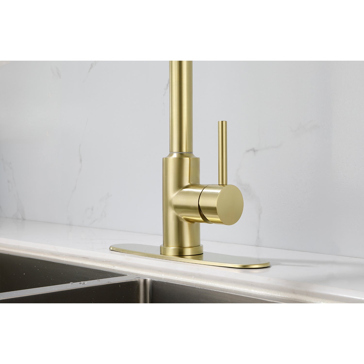 Kitchen Faucet with Pull Down Sprayer – Brushed Gold Stainless Steel, 360° Swivel, Dual Spray Modes, Single Handle for Modern Kitchens