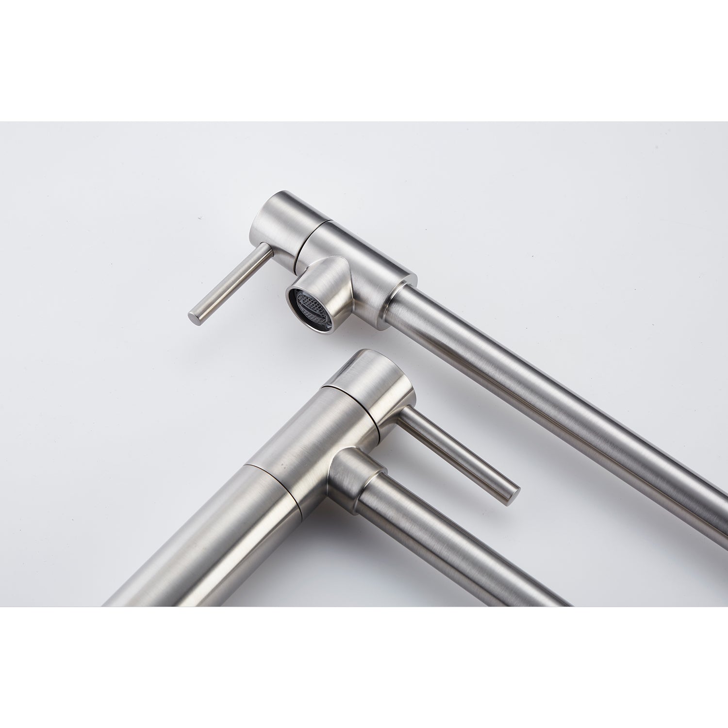 Pot Filler Faucet with Extension Shank โ Brushed Nickel, Folding Swivel Arm, Dual Handle, Solid Brass