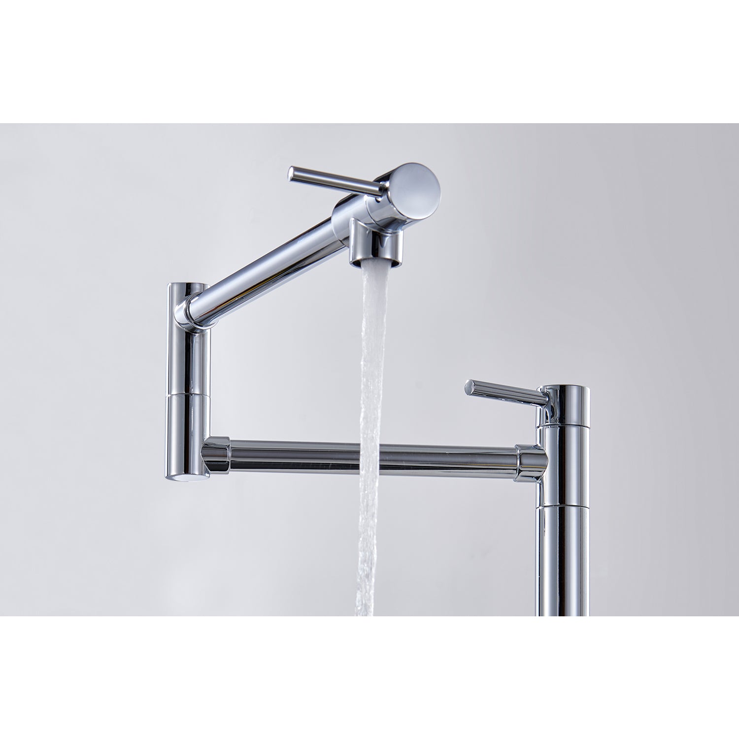 Pot Filler Faucet with Extension Shank – Chrome, Folding Swivel Arm, Dual Handle, Solid Brass