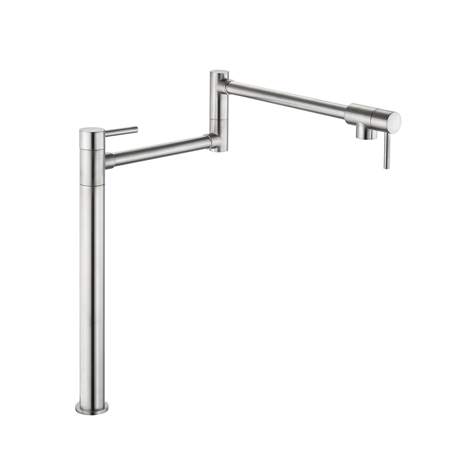 Pot Filler Faucet with Extension Shank โ Brushed Nickel, Folding Swivel Arm, Dual Handle, Solid Brass
