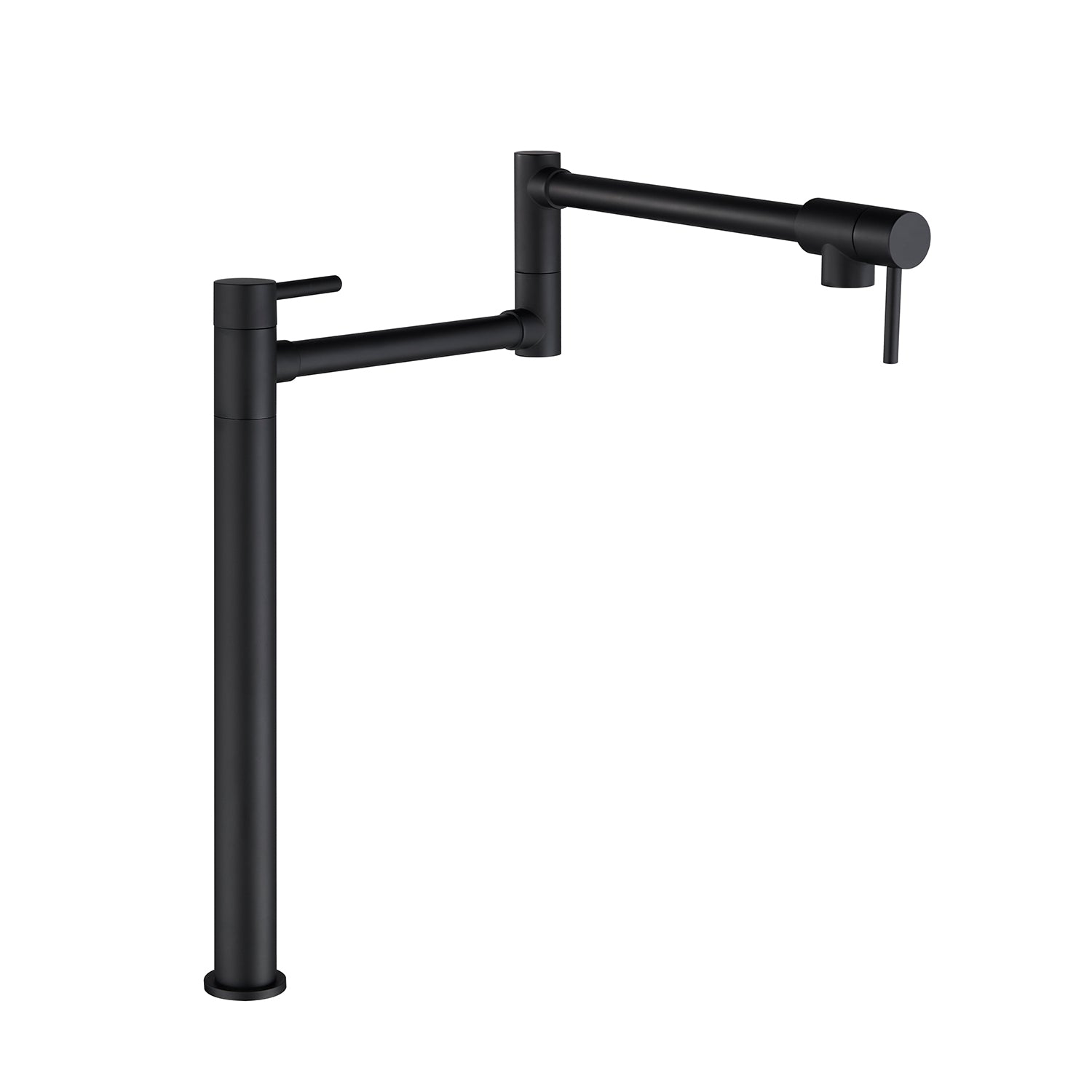 Pot Filler Faucet with Extension Shank – Matte Black, Folding Swivel Arm, Dual Handle, Solid Brass