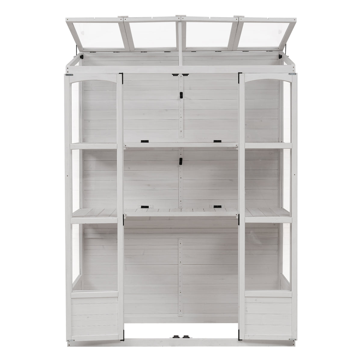 78‑Inch Wooden Walk‑In Greenhouse Cold Frame — 4 Skylights, 2 Folding Shelves & Polycarbonate Panels White