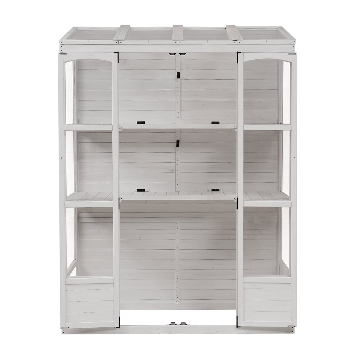 78‑Inch Wooden Walk‑In Greenhouse Cold Frame — 4 Skylights, 2 Folding Shelves & Polycarbonate Panels White