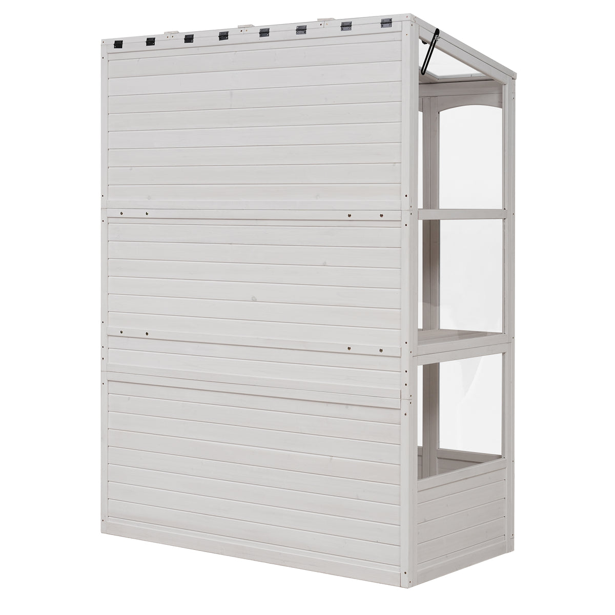 78‑Inch Wooden Walk‑In Greenhouse Cold Frame — 4 Skylights, 2 Folding Shelves & Polycarbonate Panels White
