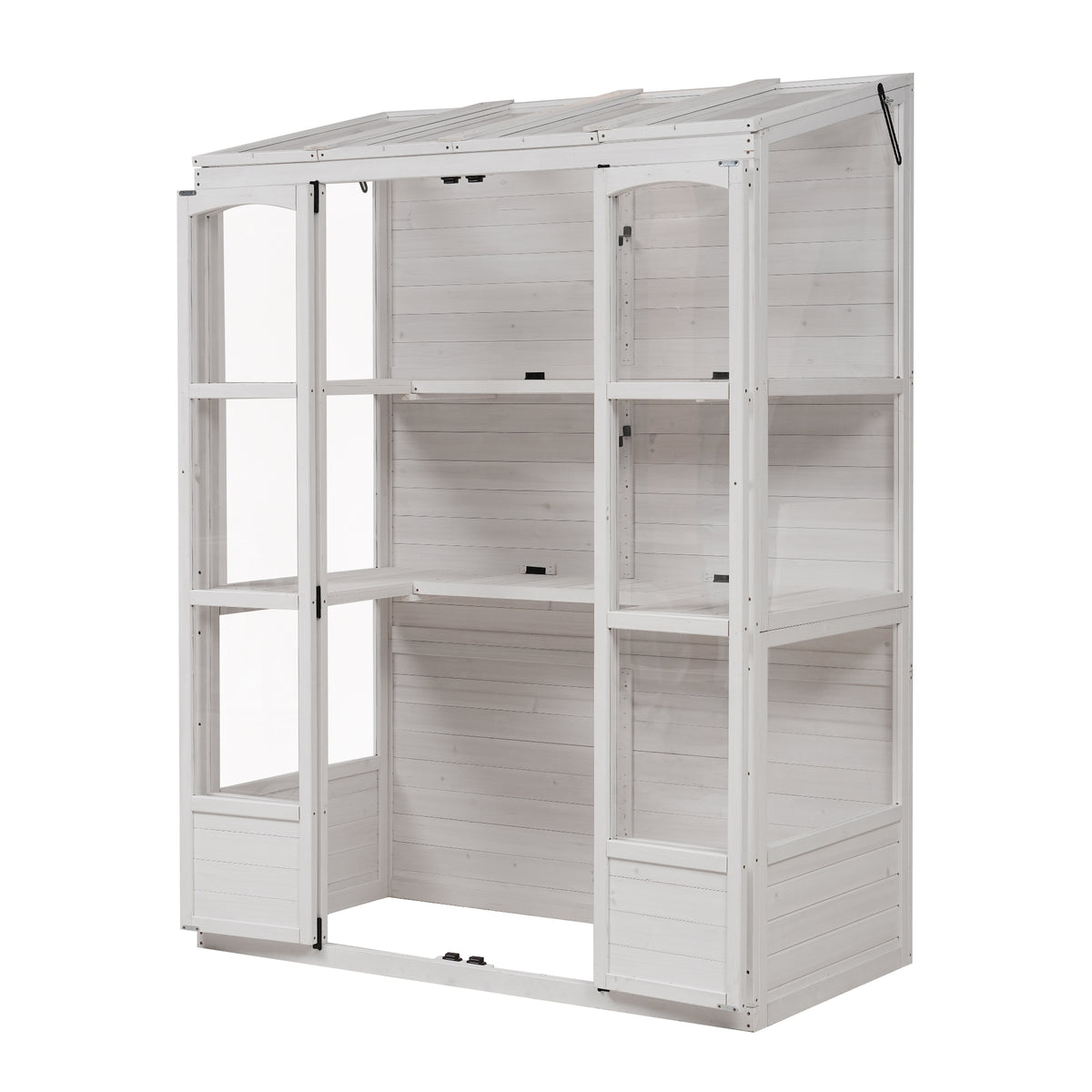 78‑Inch Wooden Walk‑In Greenhouse Cold Frame — 4 Skylights, 2 Folding Shelves & Polycarbonate Panels White