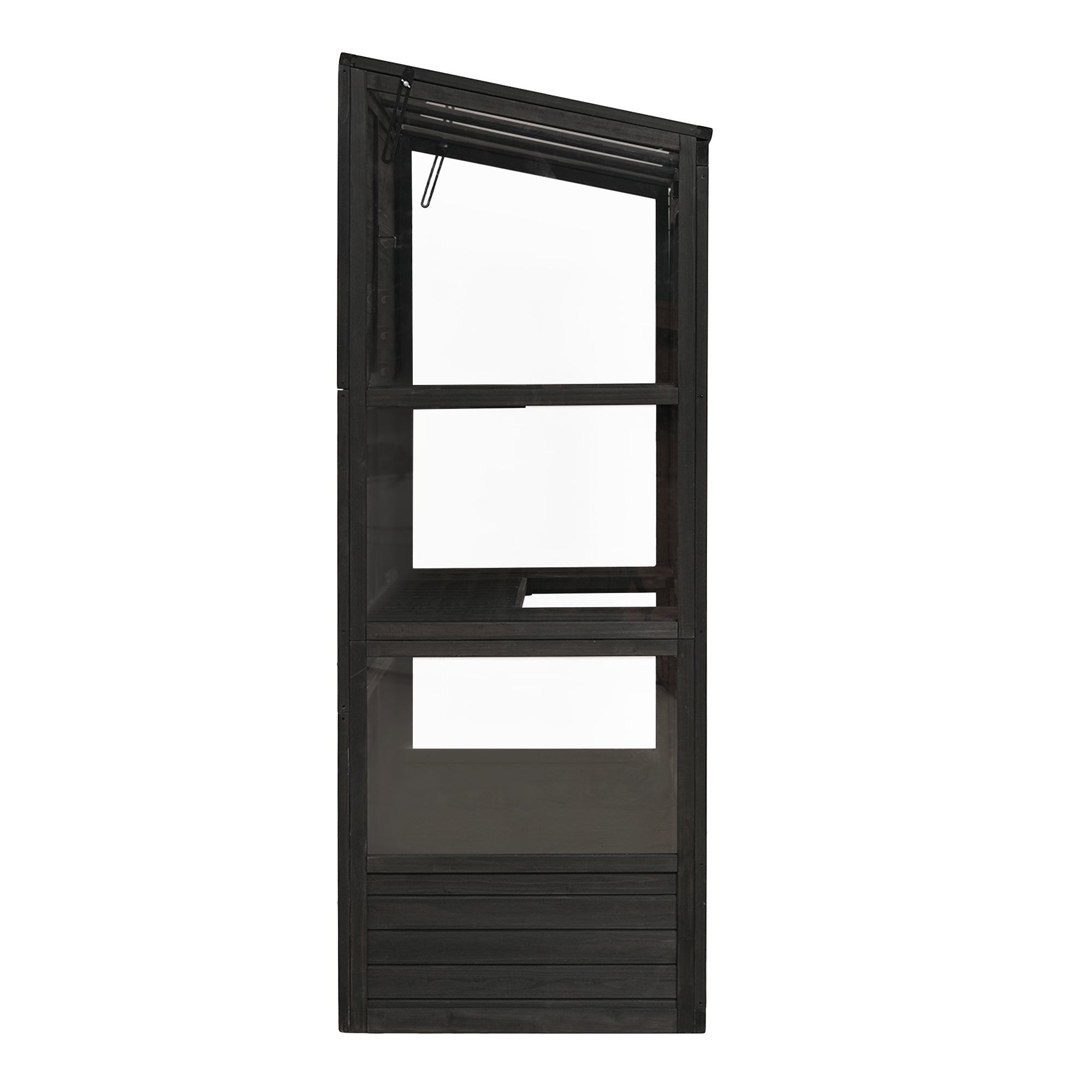 78‑Inch Wooden Walk‑In Greenhouse Cold Frame — 4 Skylights, 2 Folding Shelves & Polycarbonate Panels Black