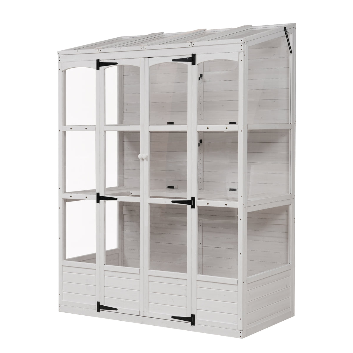 78‑Inch Wooden Walk‑In Greenhouse Cold Frame — 4 Skylights, 2 Folding Shelves & Polycarbonate Panels White