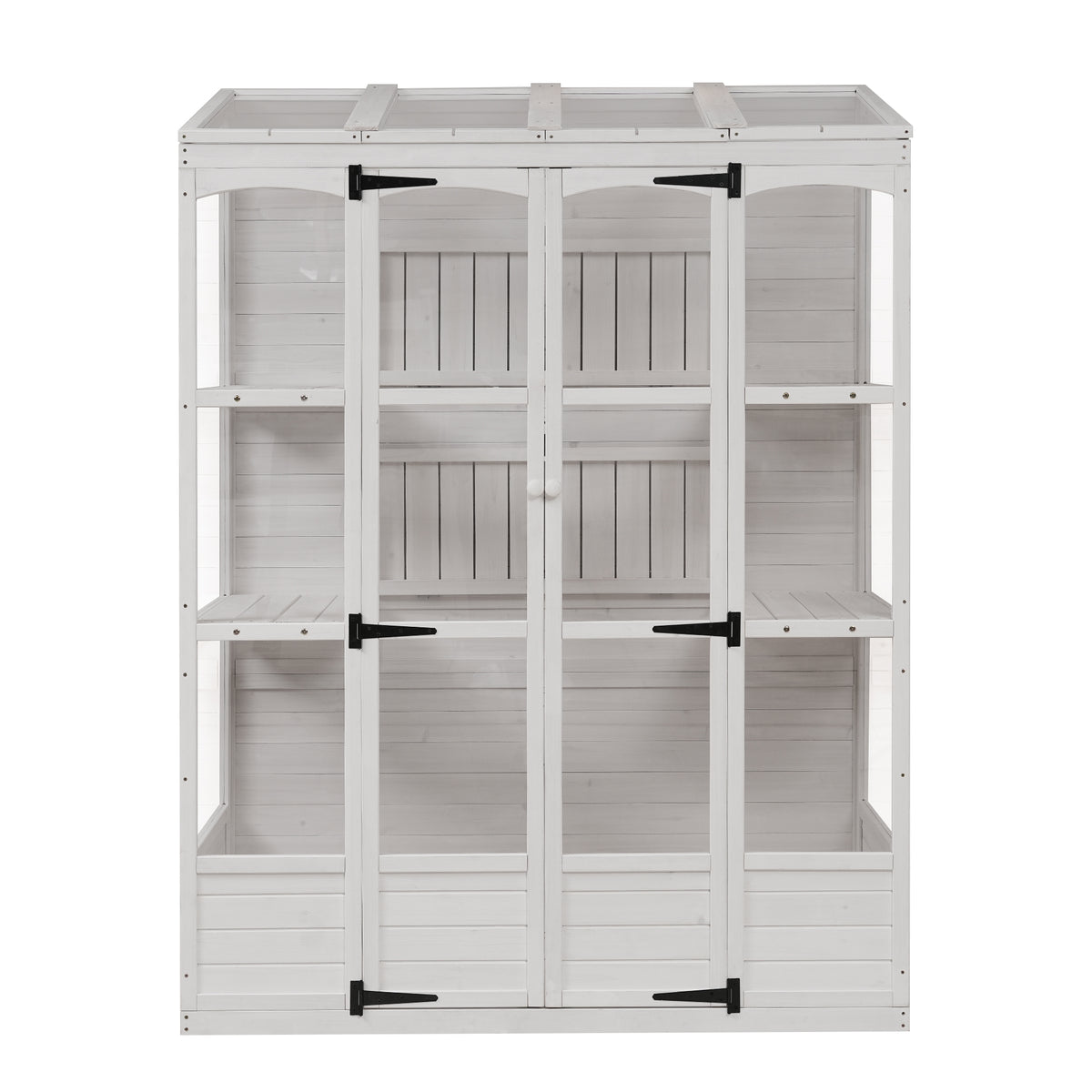 78‑Inch Wooden Walk‑In Greenhouse Cold Frame — 4 Skylights, 2 Folding Shelves & Polycarbonate Panels White
