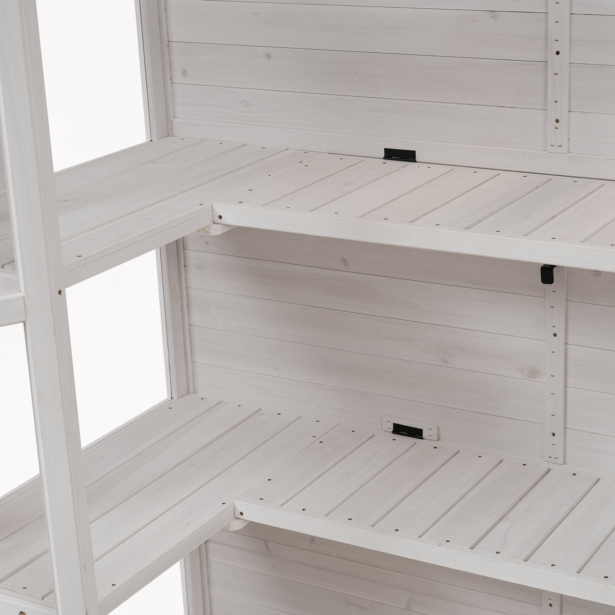 78‑Inch Wooden Walk‑In Greenhouse Cold Frame — 4 Skylights, 2 Folding Shelves & Polycarbonate Panels White