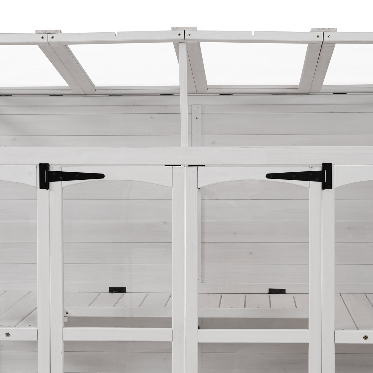 78‑Inch Wooden Walk‑In Greenhouse Cold Frame — 4 Skylights, 2 Folding Shelves & Polycarbonate Panels White