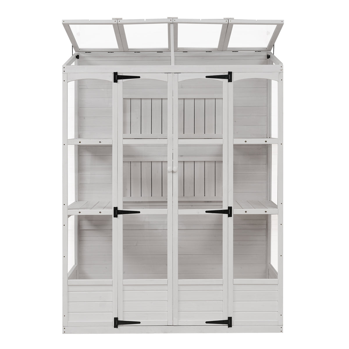 78‑Inch Wooden Walk‑In Greenhouse Cold Frame — 4 Skylights, 2 Folding Shelves & Polycarbonate Panels White