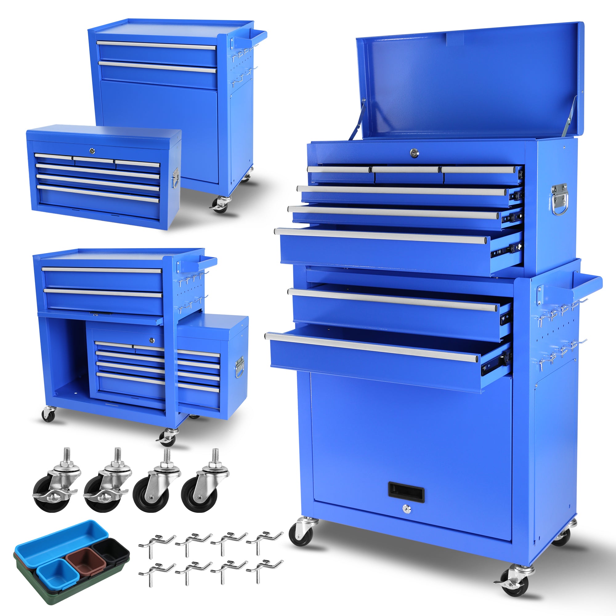 8-Drawer Rolling Tool Chest with Lock – Detachable Mechanic Tool Cart & Storage