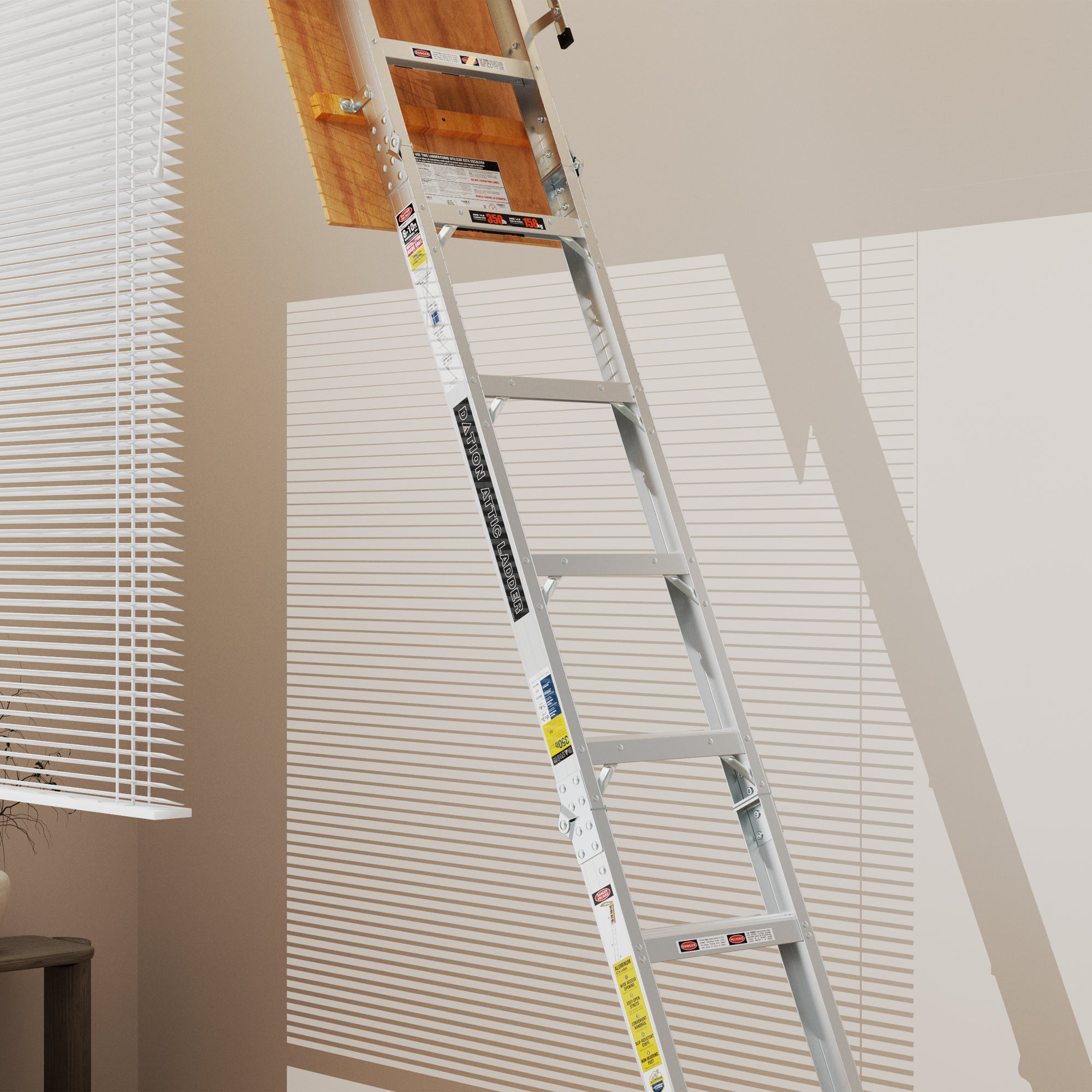Aluminum Attic Ladder – 350 lb Capacity, 22.5" x 54" Opening, Fits 7'8" to 10'3" Ceilings, Metallic Grey
