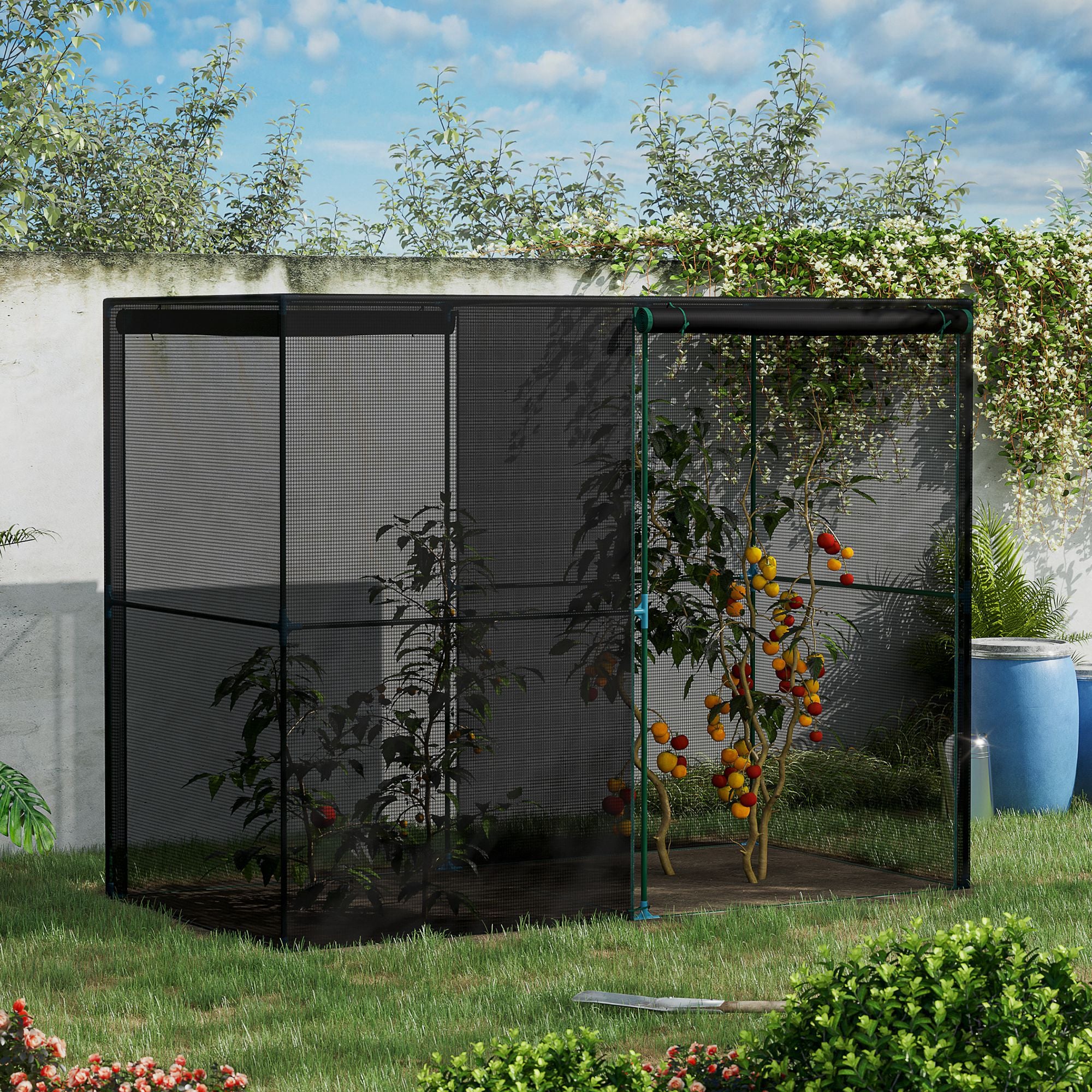 4' x 8' Crop Cage, Plant Protection Tent with Zippered Doors for Vegetable Garden, Backyard, Black