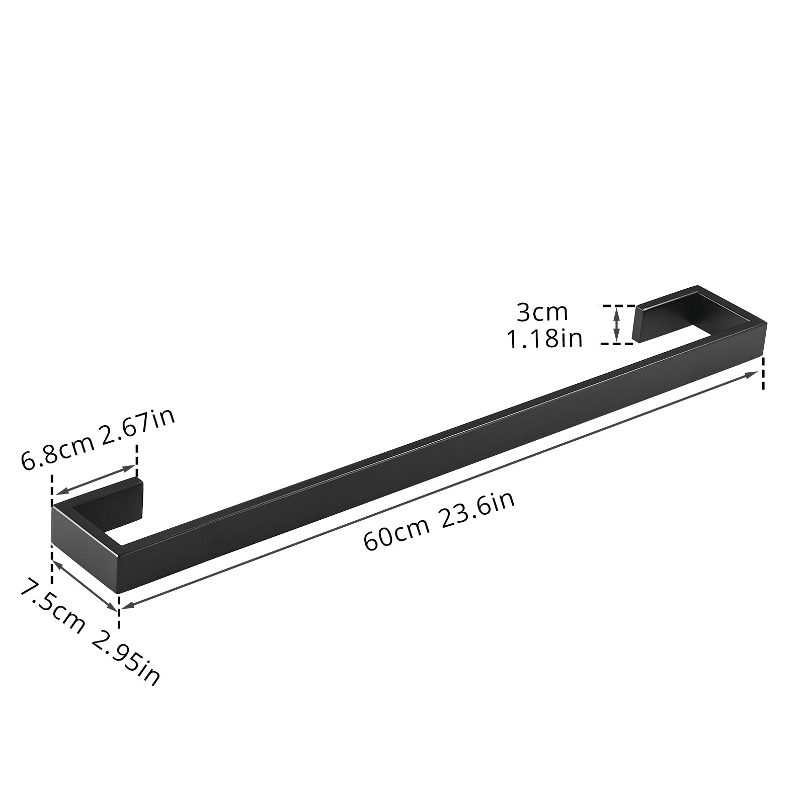 24-Inch Heavy Duty Towel Bar – Wall Mount, Matte Black Stainless Steel, Modern Single Bar