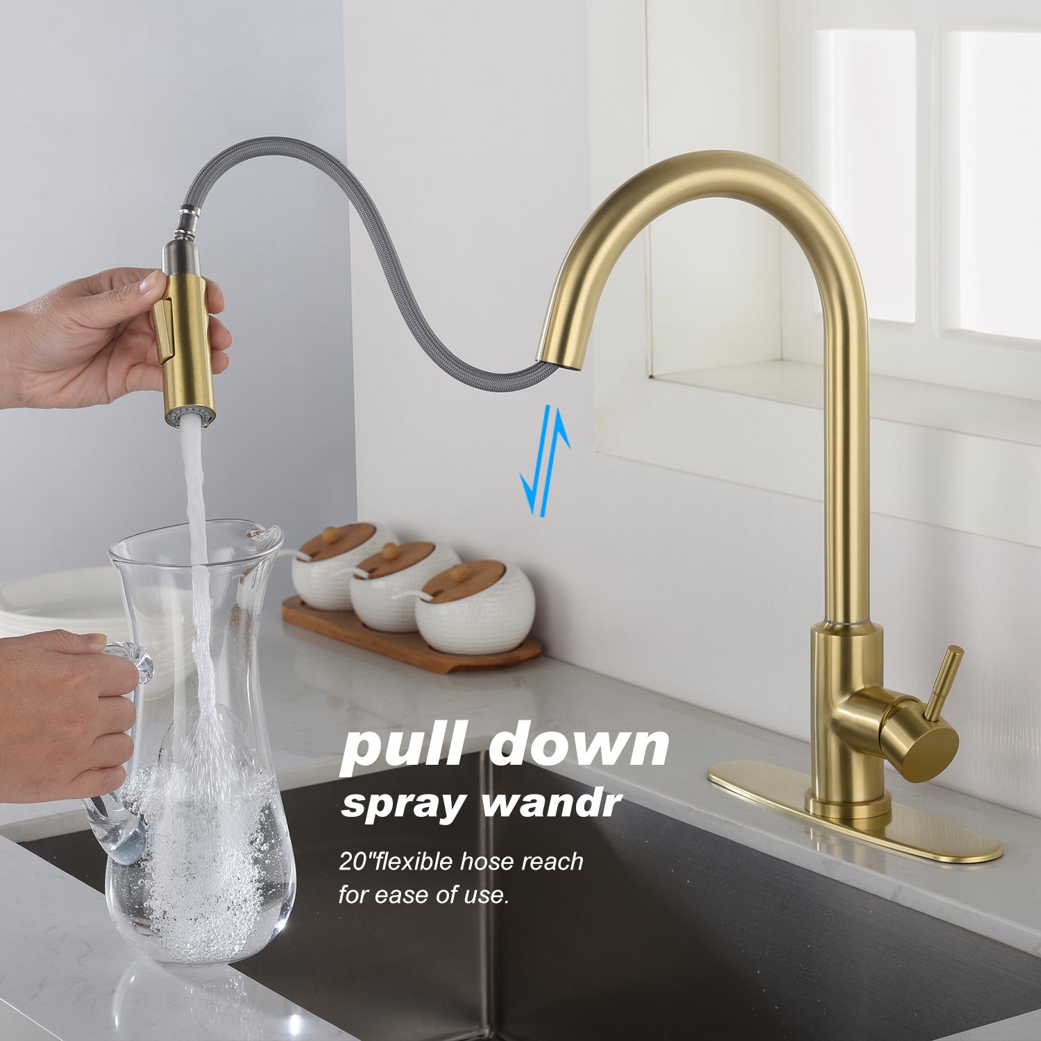 Touch Kitchen Faucet with Pull Down Sprayer – Brushed Gold, 360° Swivel, Single Handle, Stainless Steel