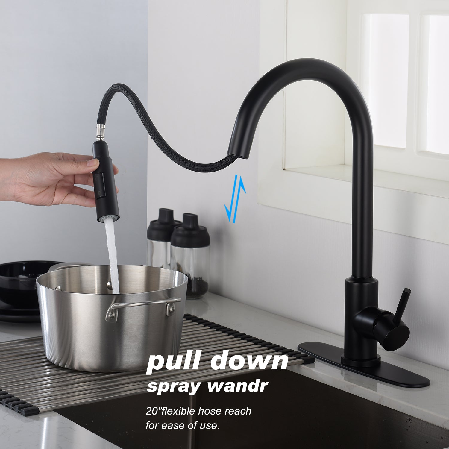 Touch Kitchen Faucet with Pull Down Sprayer – Matte Black, 360° Swivel, Single Handle, Stainless Steel