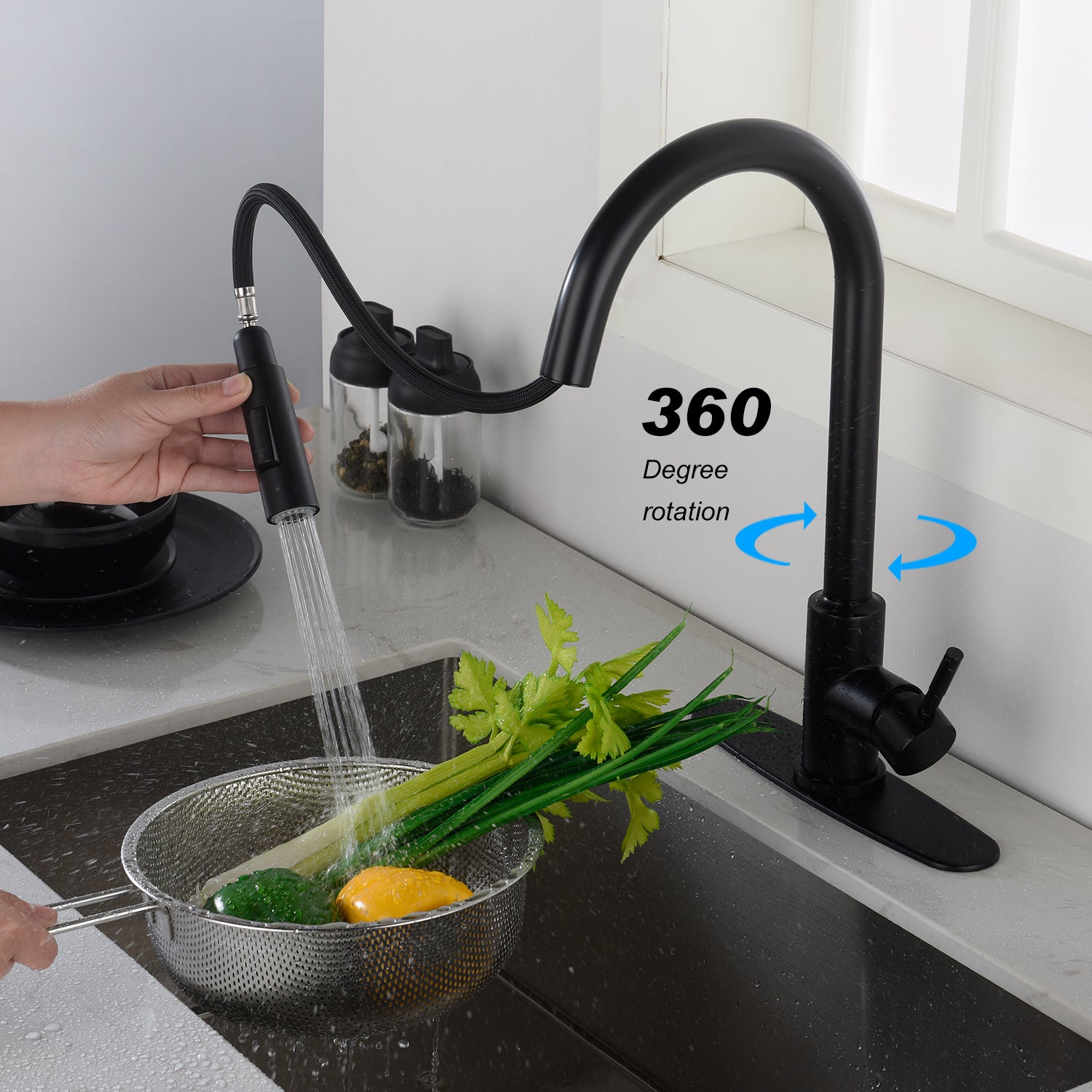 Touch Kitchen Faucet with Pull Down Sprayer – Matte Black, 360° Swivel, Single Handle, Stainless Steel